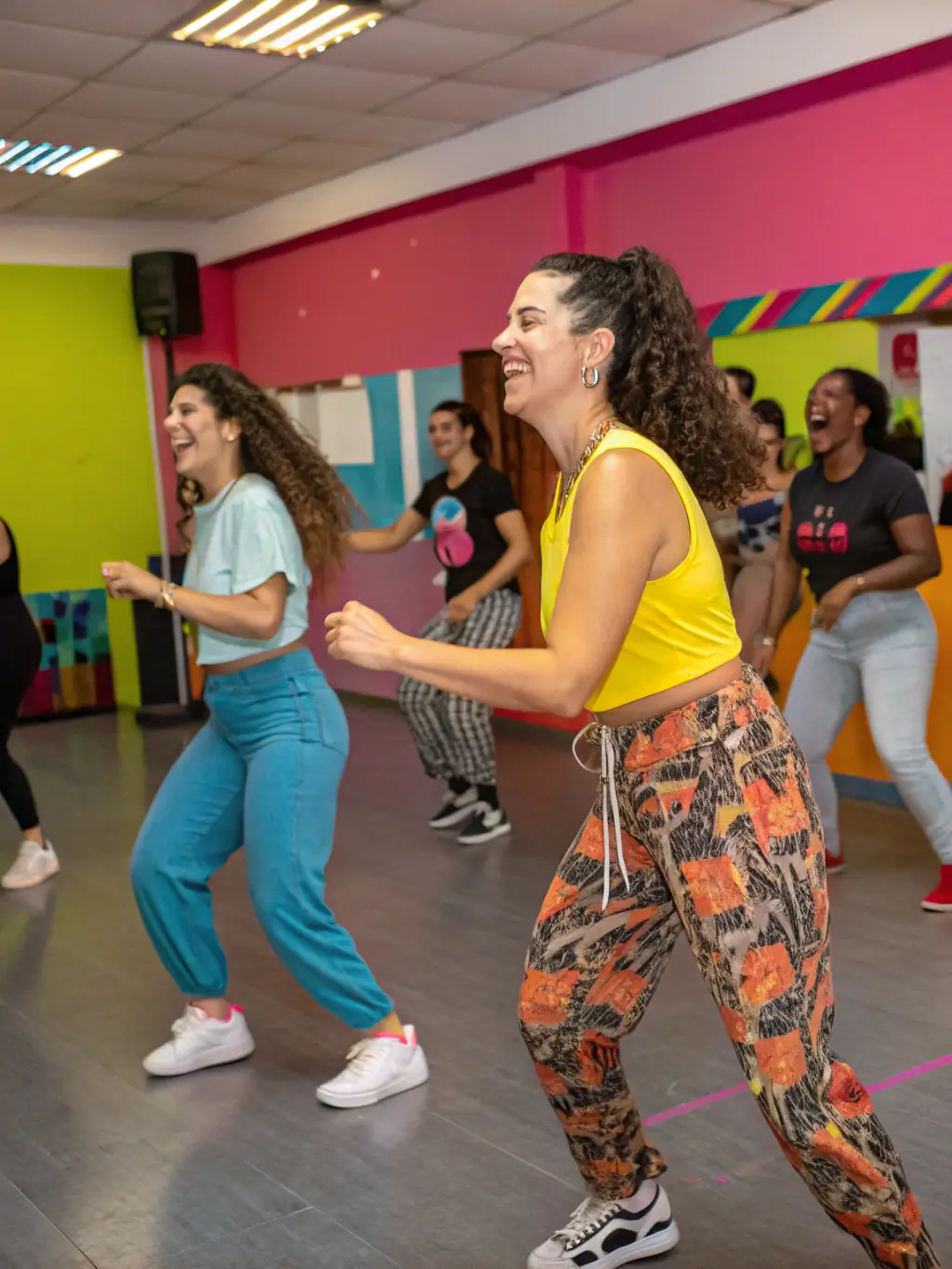 A photograph of a dance class in session, with participants learning new dance steps and enjoying the physical and social benefits of dance.