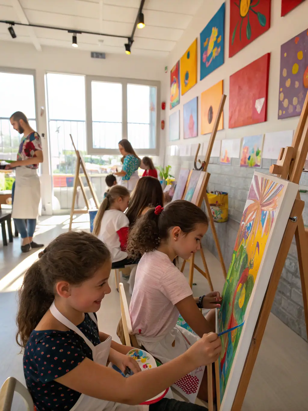 An image depicting participants actively involved in an art workshop, learning new techniques and creating their own masterpieces under the guidance of an instructor.